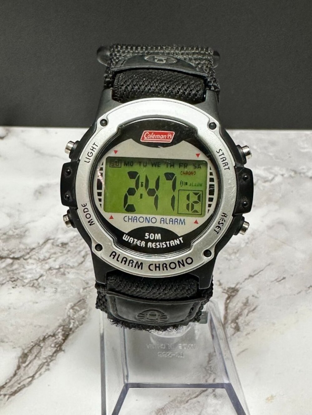 Coleman Digital Watch Mens 41mm Round Dial Black Nylon Strap New Battery